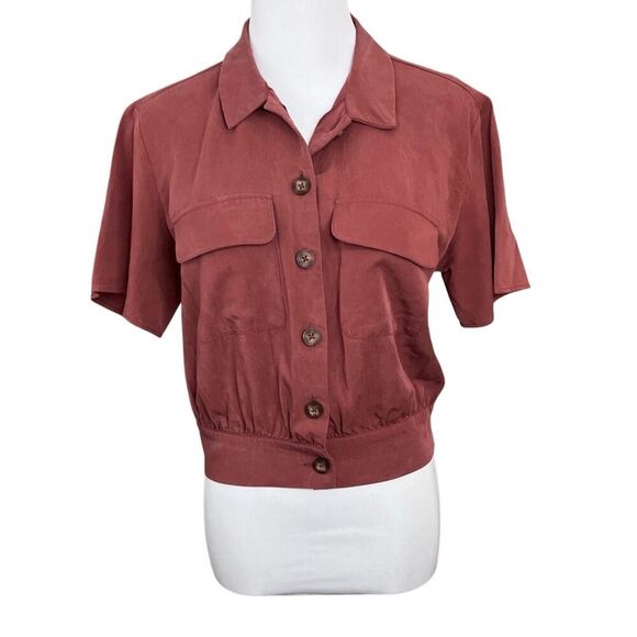 2/$35 Abercrombie & Fitch Rose Button Up Cropped Safari Shirt SMALL Y2k Indie - Picture 1 of 9